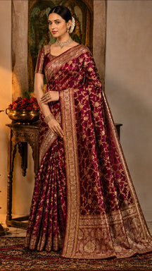 Mehrunnisa Maroon Zari Saree