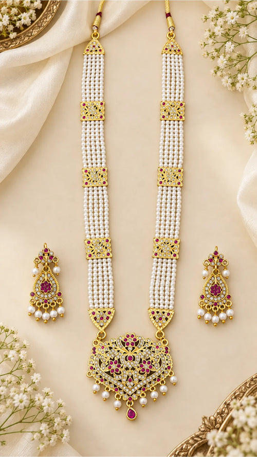 Royal Ruby & Kundan Multi-Strand Pearl Rani Haar Set