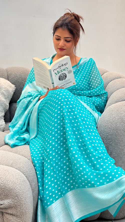 Jal-Neel Polka Dot Zari Woven Saree