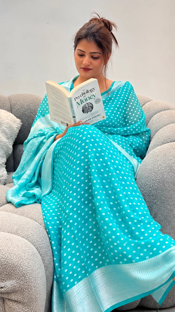 Jal-Neel Polka Dot Zari Woven Saree