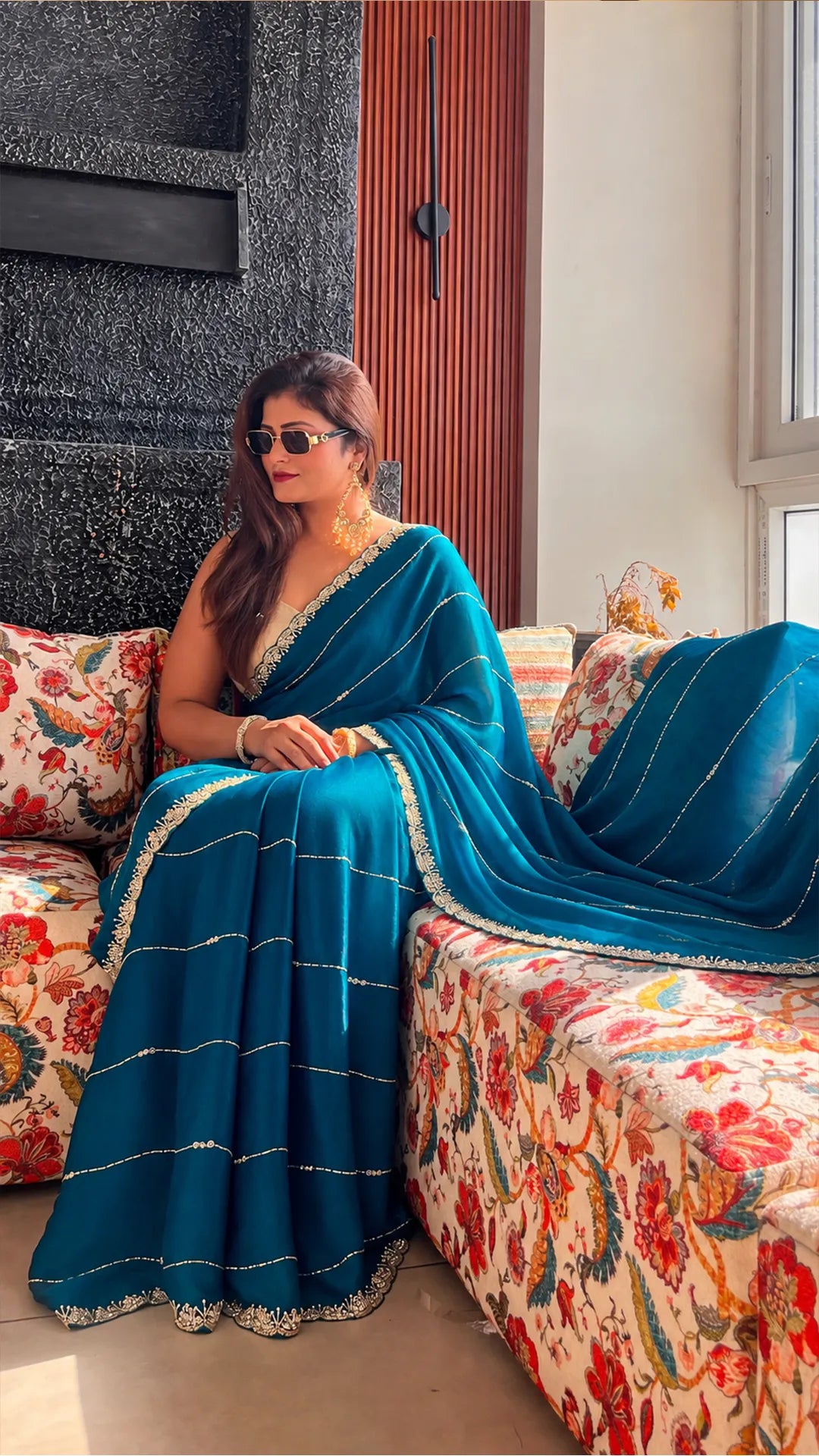 Neelkanth Bandhani-Inspired Grid Shimmer Saree