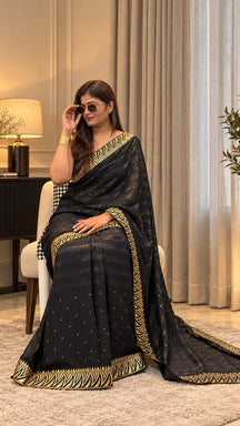 Midnight Black Shimmer Woven Saree