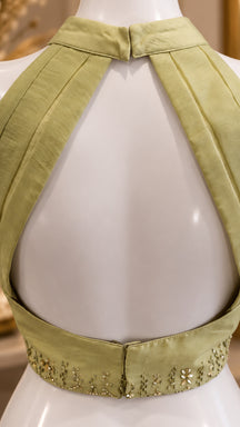 Pistachio Green Halter-Neck Open-Back Designer Blouse