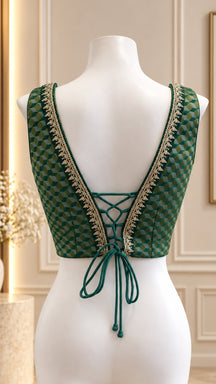 Green Geometric Print Tie-Back Designer Blouse