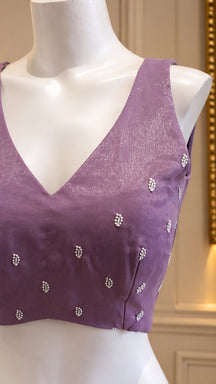 Lavender Embellished V-Neck Designer Blouse
