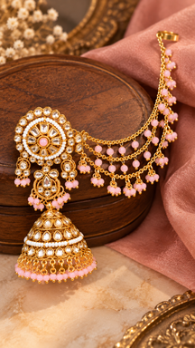 Royal Polki & Pink Beaded Sahare Jhumka Earrings