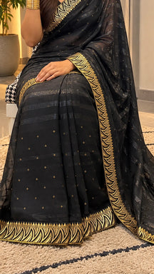Midnight Black Shimmer Woven Saree