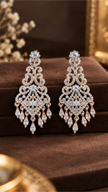 Dazzling Rose Gold Cubic Zirconia Chandelier Earrings