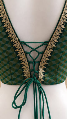 Green Geometric Print Tie-Back Designer Blouse