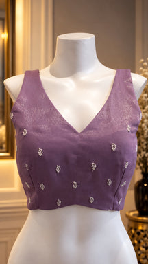 Lavender Embellished V-Neck Designer Blouse