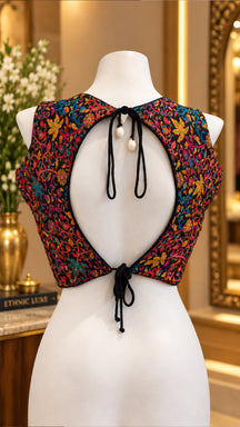 Multicolor Floral Cut-Out Tie-Back Designer Blouse