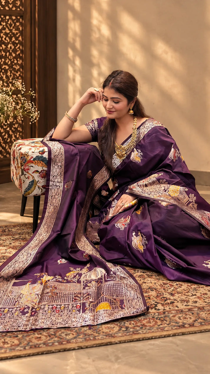 Rajdarbar Plum Heritage Saree