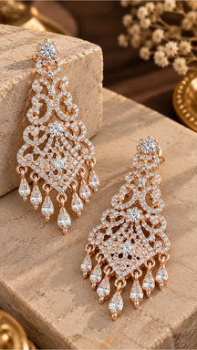 Dazzling Rose Gold Cubic Zirconia Chandelier Earrings