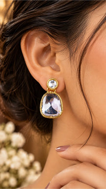 Royal Gold-Tone Amethyst Stone Necklace & Matching Earrings Set