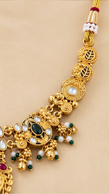 Regal Emerald & Kundan Antique Gold Necklace Set with Earrings