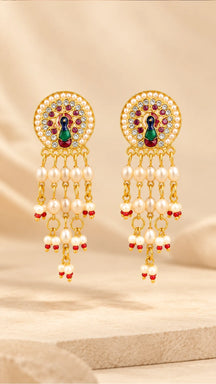 Regal Peacock Meenakari & Pearl Strand Choker Set with Earrings