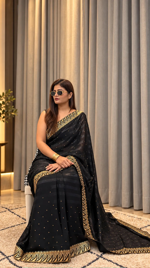 Midnight Black Shimmer Woven Saree