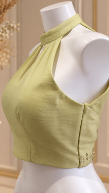 Pistachio Green Halter-Neck Open-Back Designer Blouse