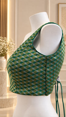Green Geometric Print Tie-Back Designer Blouse