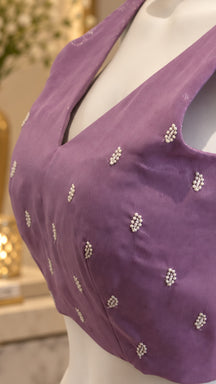 Lavender Embellished V-Neck Designer Blouse