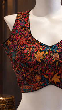 Multicolor Floral Cut-Out Tie-Back Designer Blouse