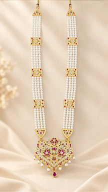 Royal Ruby & Kundan Multi-Strand Pearl Rani Haar Set