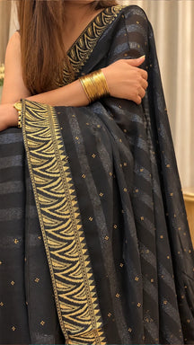 Midnight Black Shimmer Woven Saree