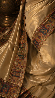 Champagne gold silk blend saree, pallu detail
