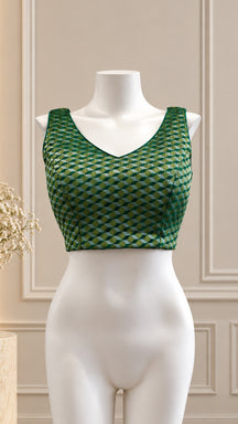 Green Geometric Print Tie-Back Designer Blouse