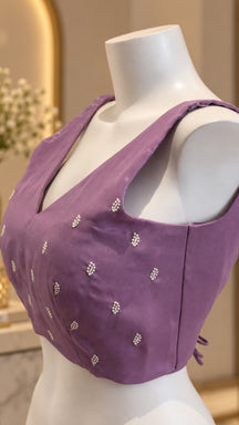 Lavender Embellished V-Neck Designer Blouse