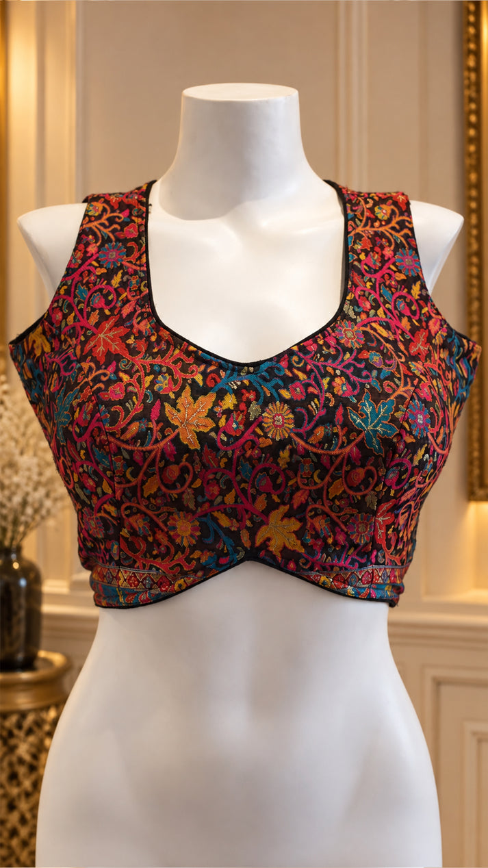 Multicolor Floral Cut-Out Tie-Back Designer Blouse