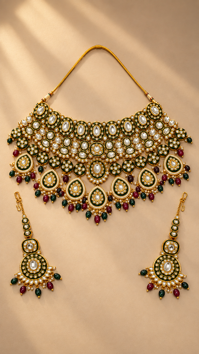 Bridal Grand Kundan & Meenakari Choker Jewellery Set
