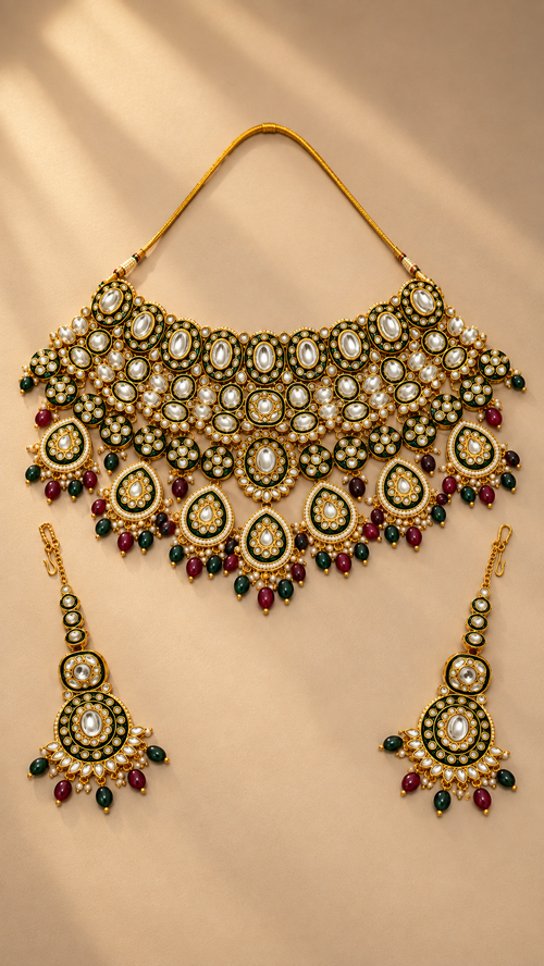 Bridal Grand Kundan & Meenakari Choker Jewellery Set