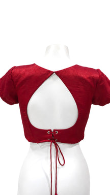 Hot Pink Short-Sleeve Cutout Back Designer Blouse