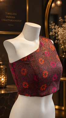 Floral One-Shoulder Lace-Up Designer Blouse