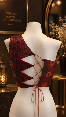 Floral One-Shoulder Lace-Up Designer Blouse