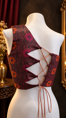 Floral One-Shoulder Lace-Up Designer Blouse