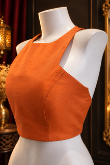 Burnt Orange Sleeveless Open-Back Designer Blouse