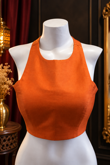 Burnt Orange Sleeveless Open-Back Designer Blouse