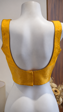 Mustard Yellow Embroidered Deep Back Designer Blouse