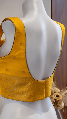 Mustard Yellow Embroidered Deep Back Designer Blouse