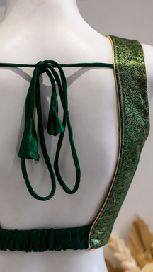 Emerald Green Square-Neck Tie-Back Designer Blouse