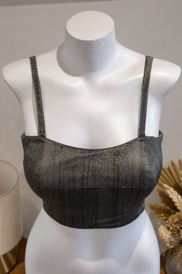 Charcoal Metallic Strappy Lace-Up Blouse