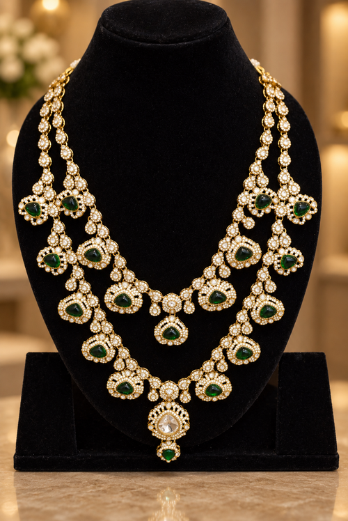 Emerald Kundan Layered Necklace Set