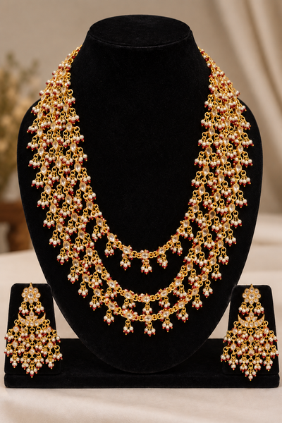 Royal Layered Kundan & Pearl Long Necklace Set