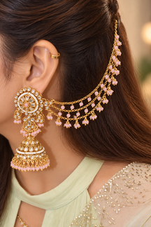 Royal Polki & Pink Beaded Sahare Jhumka Earrings