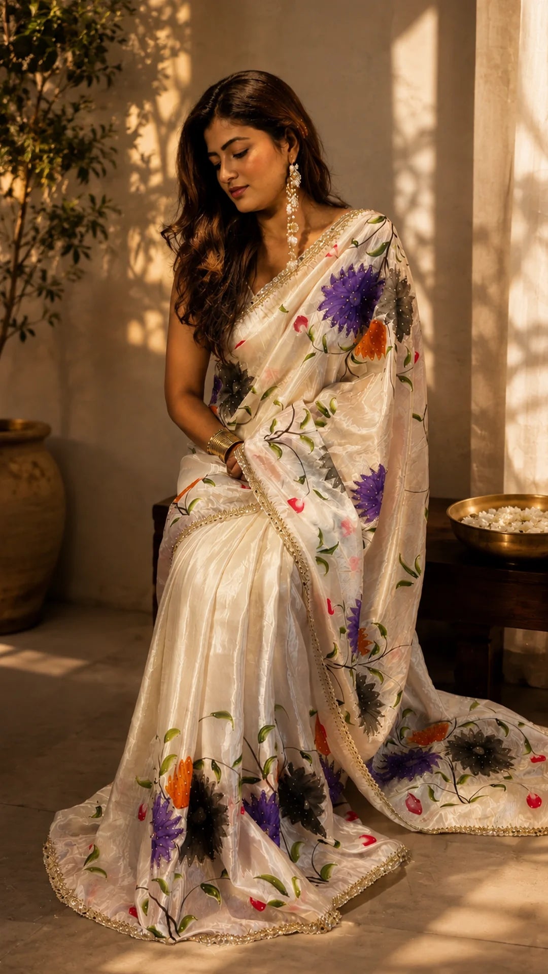 Gulbahar Ivory Floral Saree
