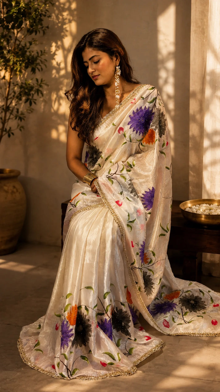 Gulbahar Ivory Floral Saree