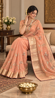 Gulnaar Peach Saree