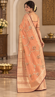 Gulnaar Peach Saree